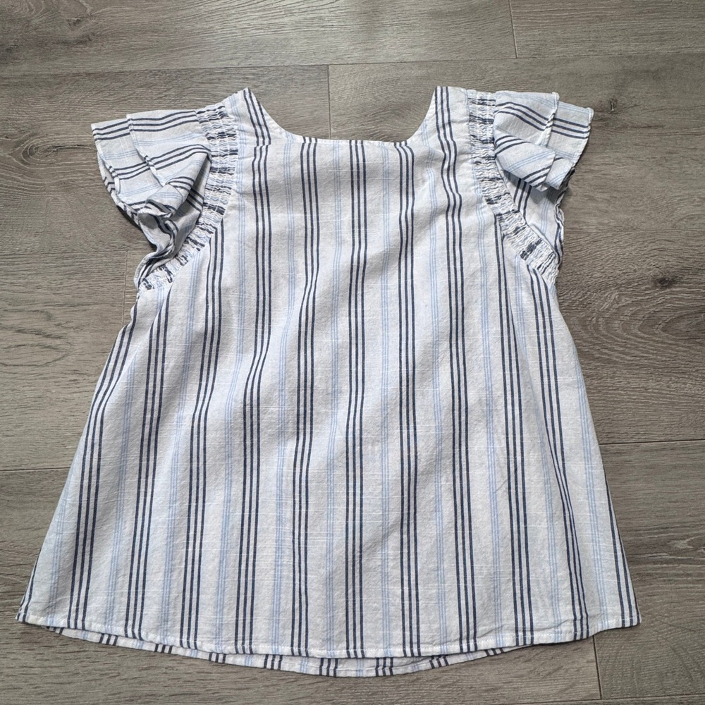 MINE Womens Blue White Striped Ruffle Sleeve Tie Back Cotton Blouse Top Medium